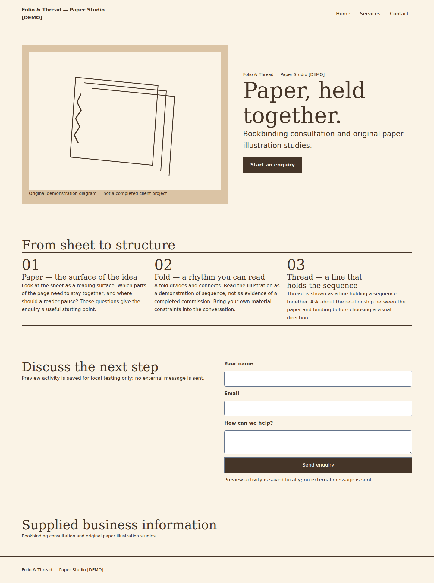 Folio & Thread — Paper Studio [DEMO] — actual rendered homepage