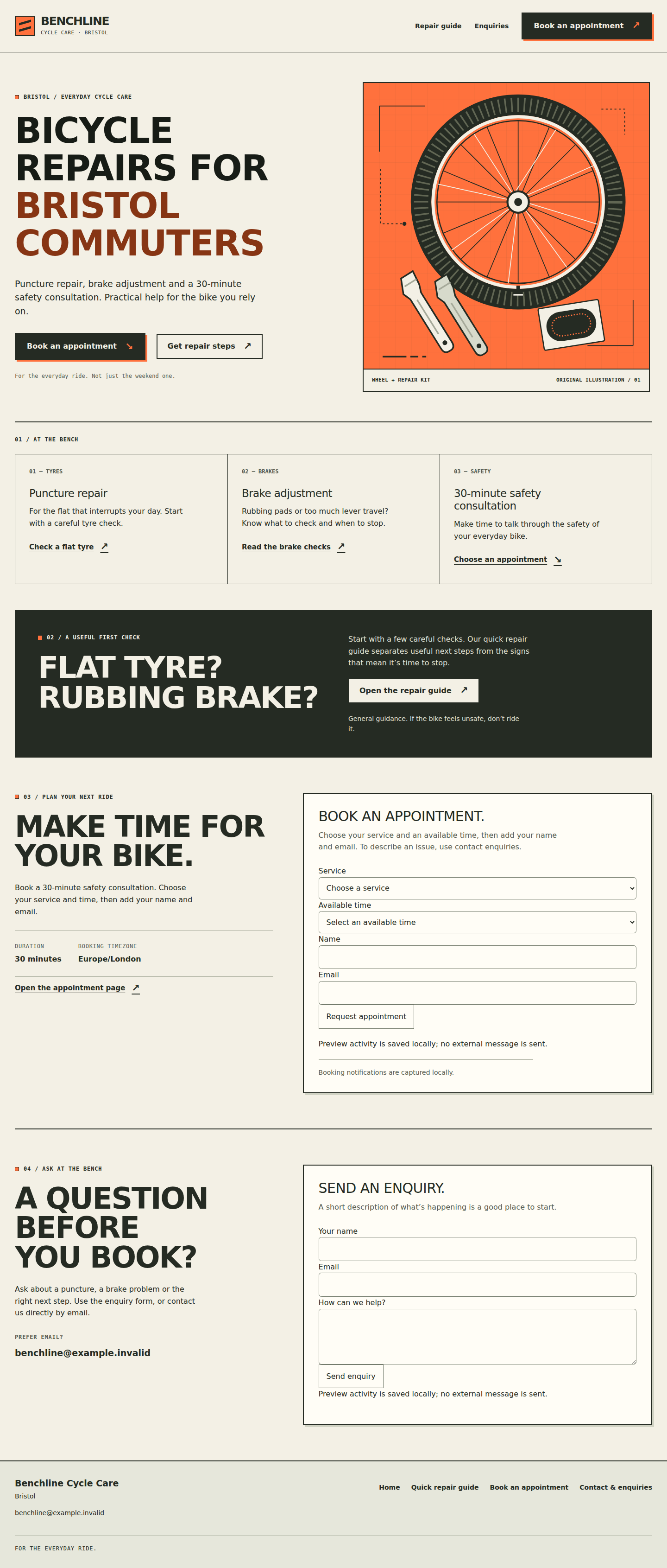 Benchline Cycle Care — actual rendered homepage