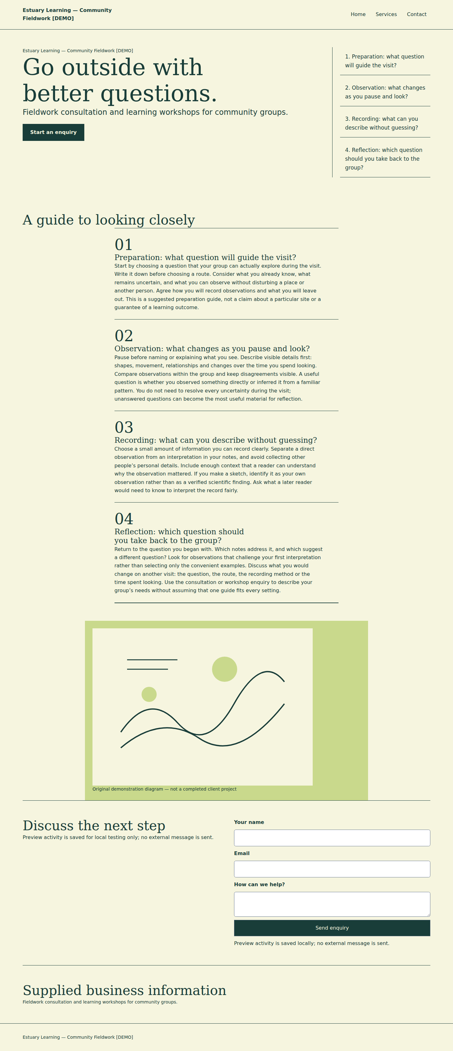 Estuary Learning — Community Fieldwork [DEMO] — actual rendered homepage